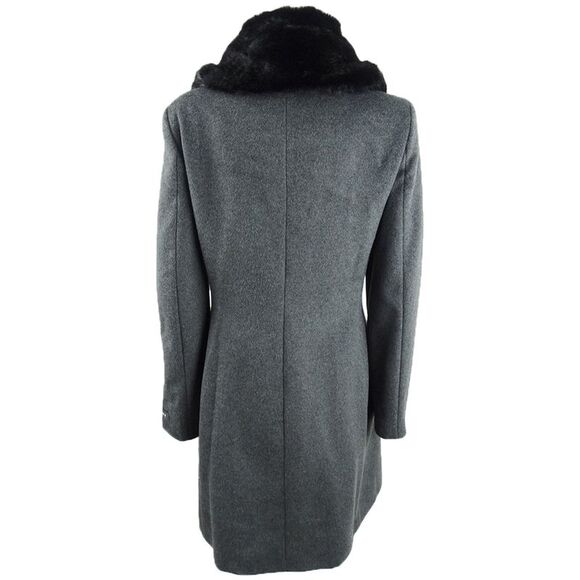 DKNY Women's Asymmetrical Faux-Fur-Collar Coat (XXS, Charcoal) - Picture 2 of 3